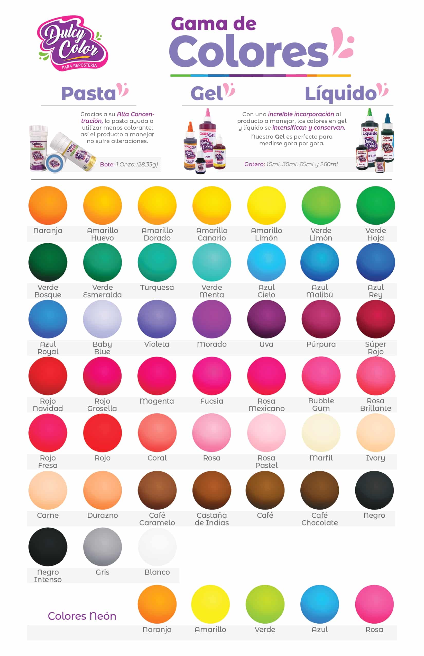 Colorante Líquido 65 mL y 260 mL - Dulcy Color - Venta de productos para  repostería y pastelería